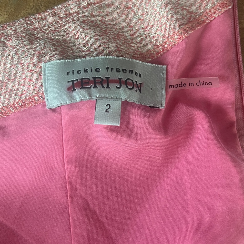 Teri Jon Pink Shimmering One Shoulder Bow Cocktail Dress Size 2 NWT - Picture 11 of 11
